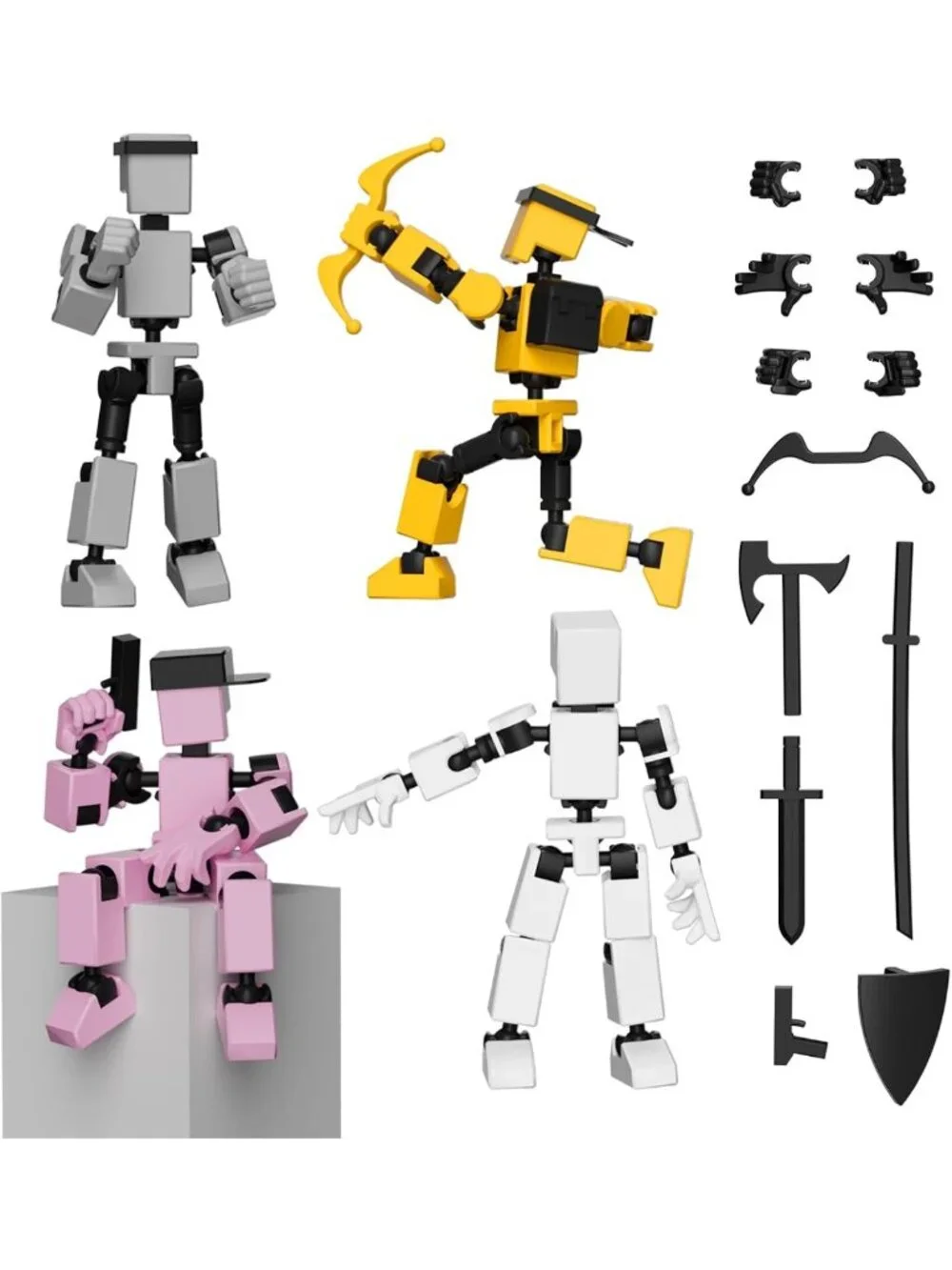 4PCS Mini Action Figures Set - Movable Fidget Toys for Kids, Multi-Joint Stick